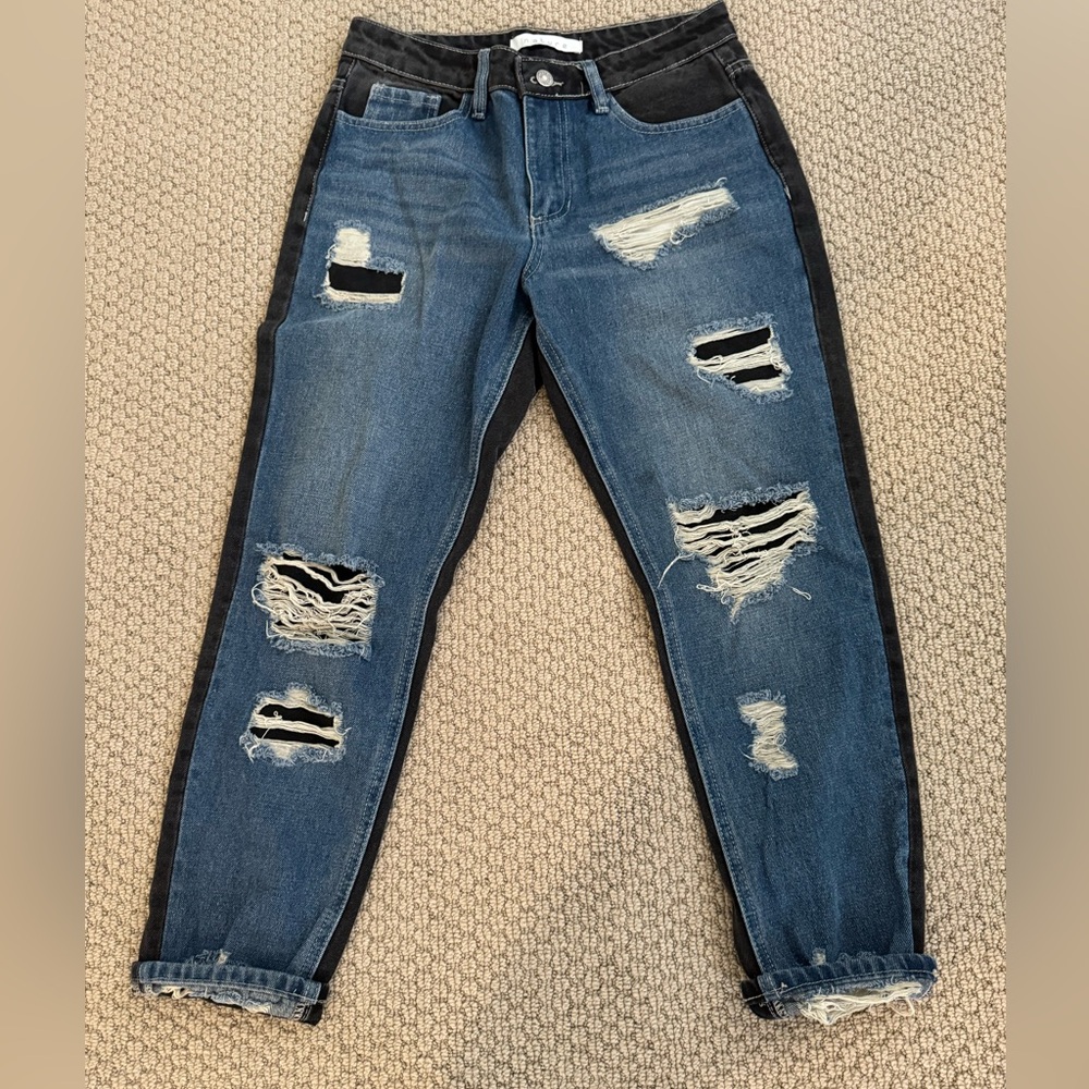 Size 26 Nature boyfriend jeans, distressed two tone